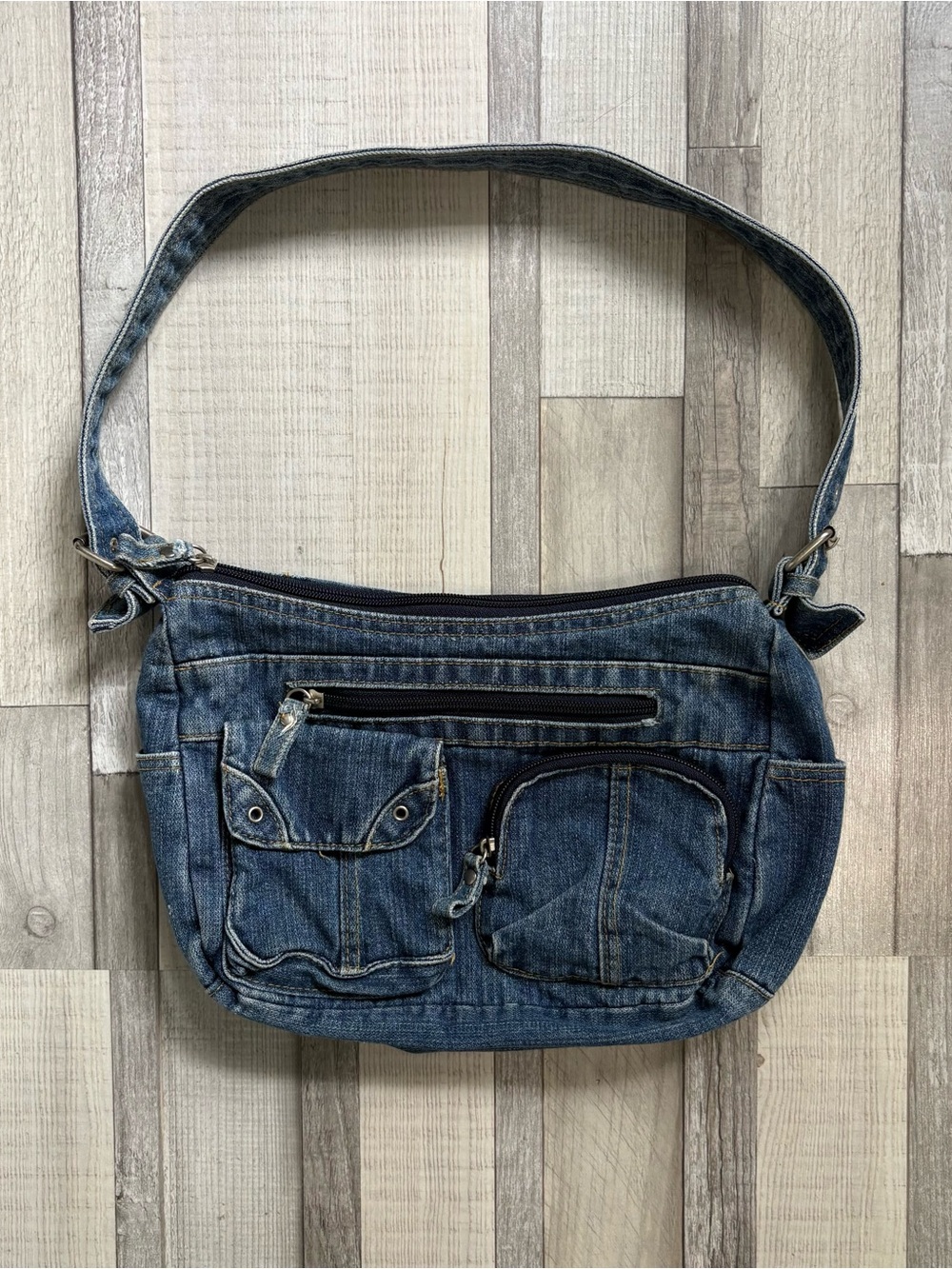 Denim Crossbody Messenger Bag for Men - Blue
